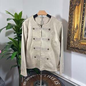 Chico's Khaki Embroidered Long Sleeve Jacket Blazer Coat - Sz 2 Petite